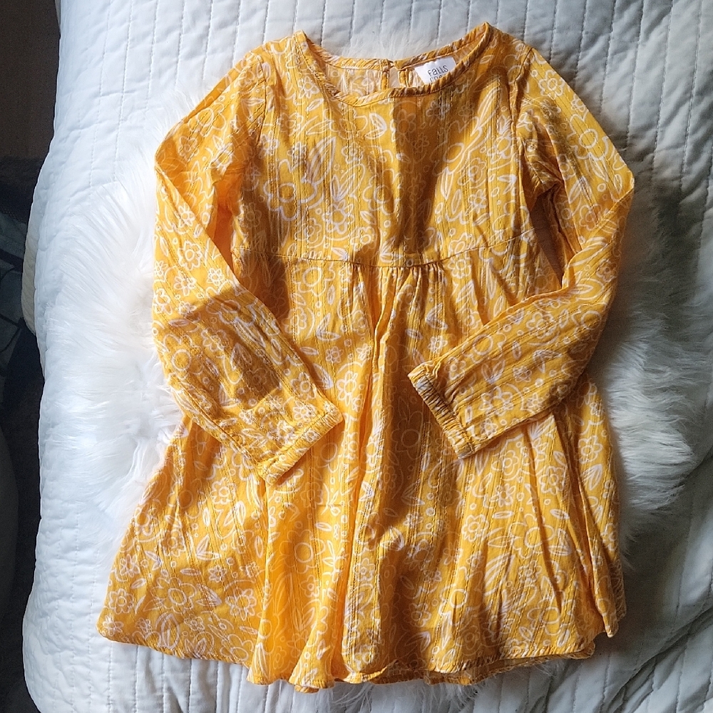 Falls Creek Yellow Kids Dress with White Floral Pattern